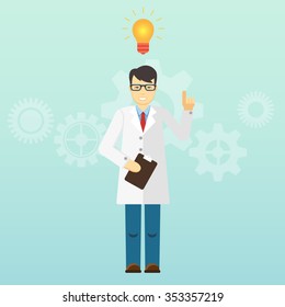 Young scientist professor got an idea. Startup