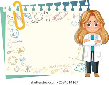 Young scientist with science-themed doodles and equations