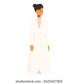 Young scientist is standing in her lab coat with her hands in her pockets