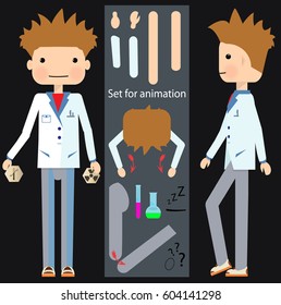 Young scientist. Vector illustration of Scientist. Set of Scientist Character animation. Character ready for animation. 