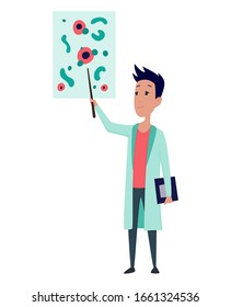 Young scientists characters in laboratory. Doctor