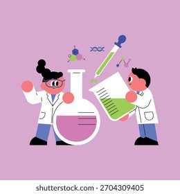 Junge Wissenschaftler arbeiten an einem Chemieexperiment zusammen