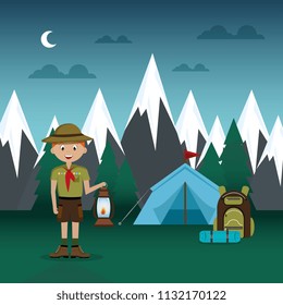 young scout in the camping zone scene