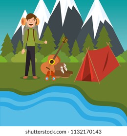 young scout in the camping zone scene