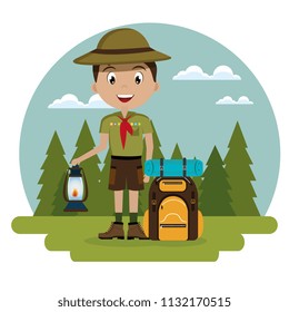 young scout in the camping zone scene