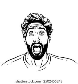 Young screaming man, comic pop art vector illustration, outline