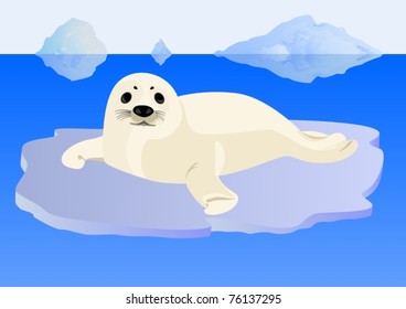 A young seal lying on ice floe in the middle of the ocean