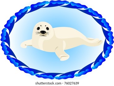 A young seal surrounded by abstract waves