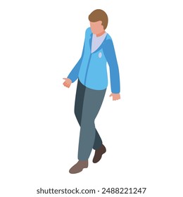 Young security guard walking with hands behind his back isometric illustration