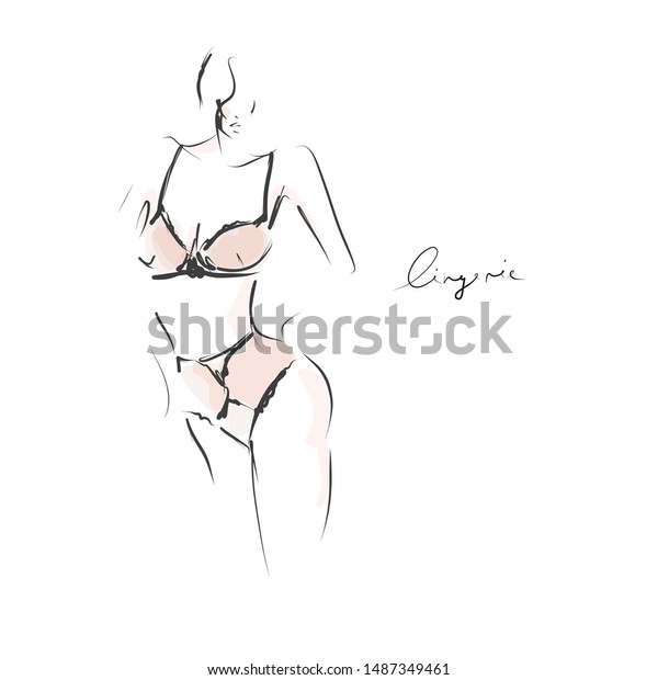 Young\
seductive woman. Beautiful girl in lingerie. Female slender body,\
silhouette, sketch. Hand drawn illustration,\
vector