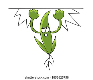 Young seedling grows through the ground. Plant mascot character. Healthy green sprout is born growing. Agricultural. Vector flat.