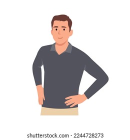 Young Self-confident guy, a man stands in a heroic pose, cartoon character vector illustration. Flat vector illustration isolated on white background