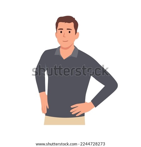 Young Self-confident guy, a man stands in a heroic pose, cartoon character vector illustration. Flat vector illustration isolated on white background