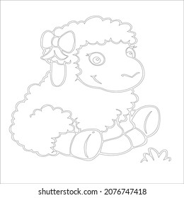 Young sheep Coloring page for Children Vector Line art Illustration