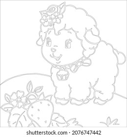 Young sheep Coloring page for Children Vector Line art Illustration