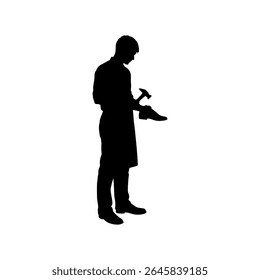 Young shoemaker silhouette vector flat illustration design.