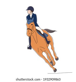 Young show jumping athlete riding a horse