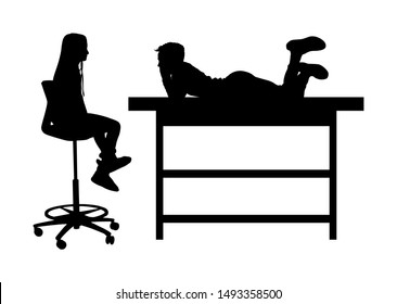 Young shy couple in love vector silhouette. First love in school before class. Young boy and girl in classroom. Kids togetherness and attraction. Teenagers tenderness and closeness. Romance in puberty