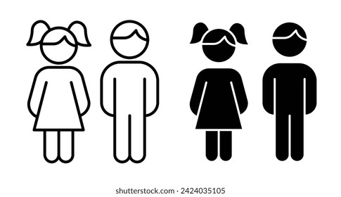 Young Silhouette Line Icon. Children figures icon in black and white color.