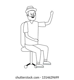 young sitting man cartoon