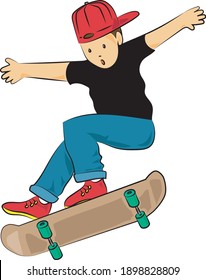 young skater boy jumping with cap