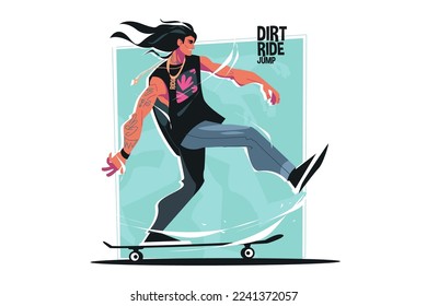 Young skater jumping, skateboarding guy vector illustration. Teenagers street culture entertainment. Diet ride jump flat style concept