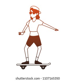 Young skater woman red lines