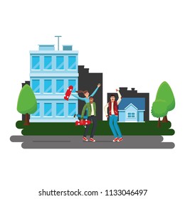 Young skaters at city