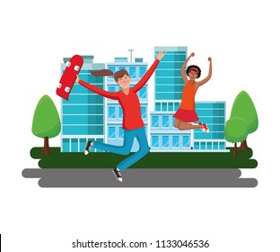 Young skaters at city