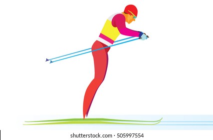 young skier quickly runs to the finish line