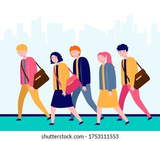 Young sleepy people going to work or study. Occupation, fatigue, apathy flat vector illustration. Lifestyle and exhaustion concept for banner, website design or landing web page