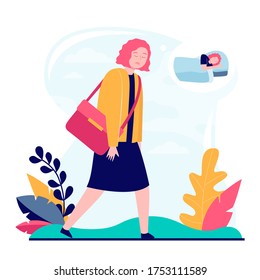 Young sleepy woman going to work or study. Job, dream, breakdown flat vector illustration. Lifestyle and exhaustion concept for banner, website design or landing web page