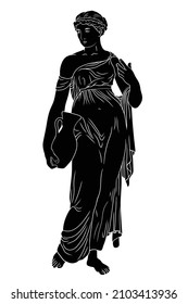 A young slender ancient Greek woman in tunic with a jug in her hand