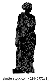 A young slender ancient Greek woman in tunic with a jug. Figure isolated on white background.