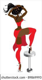 YOUNG slender girl does her hair (female figure vector illustration)