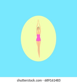 Young and slim female swimmer in starting position. Vector illustration.