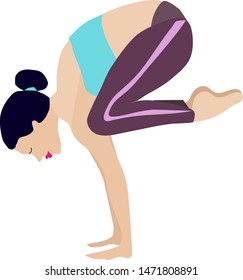 Young slim, flexable girl doing sport,yoga,fitness,gymnastics,stretching. Vector flat illustration. Graceful, elegant pose. Advanced balance position.