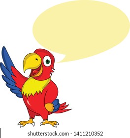 young smart colorful parrot giving speech blank empty bubble