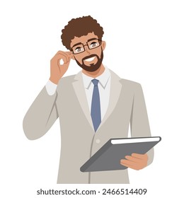 Young smart man finding solution and having brilliant idea. Flat vector illustration isolated on white background