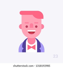 Young smart man is in a suit with bow tie. Vector icon in flat style.
