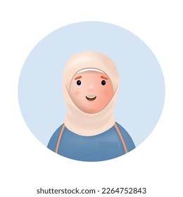 Young smiling arabic woman avatar.Happy muslim nurse positive emotions.3d vector people character illustration