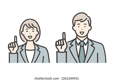 Young smiling business person. pointing pose.