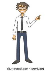 Young smiling businessman pointing 