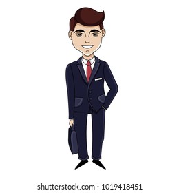 young smiling businessman in suit, vector illustration