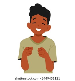 Young Smiling Child Character Pointing Directly At The Viewer With Both Index Fingers, Displaying Innocence And A Sense Of Wonder. Little Black Boy Choosing You. Cartoon People Vector Illustration