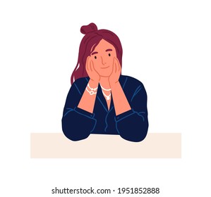 Young smiling curious person peeking from behind wall and looking outside. Portrait of peaceful woman peeping and watching for smth. Flat vector illustration of staring people isolated on white