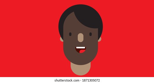 Joven sonriendo de piel oscura. Cabeza y cuello de piel negra de un hombre. Aislado sobre fondo rojo. Concepto de mes de historia negra