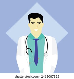 Young smiling doctor with stethoscope, medical specialist Medicine concept. 3d vector people character illustration. Cartoon minimal style.