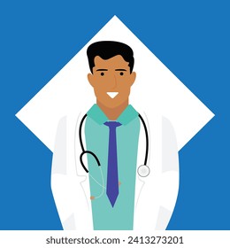 Young smiling doctor with stethoscope, medical specialist Medicine concept. 3d vector people character illustration. Cartoon minimal style.