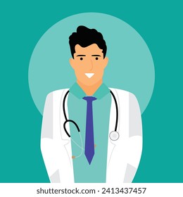 Young smiling doctor with stethoscope, medical specialist Medicine concept. 3d vector people character illustration. Cartoon minimal style.